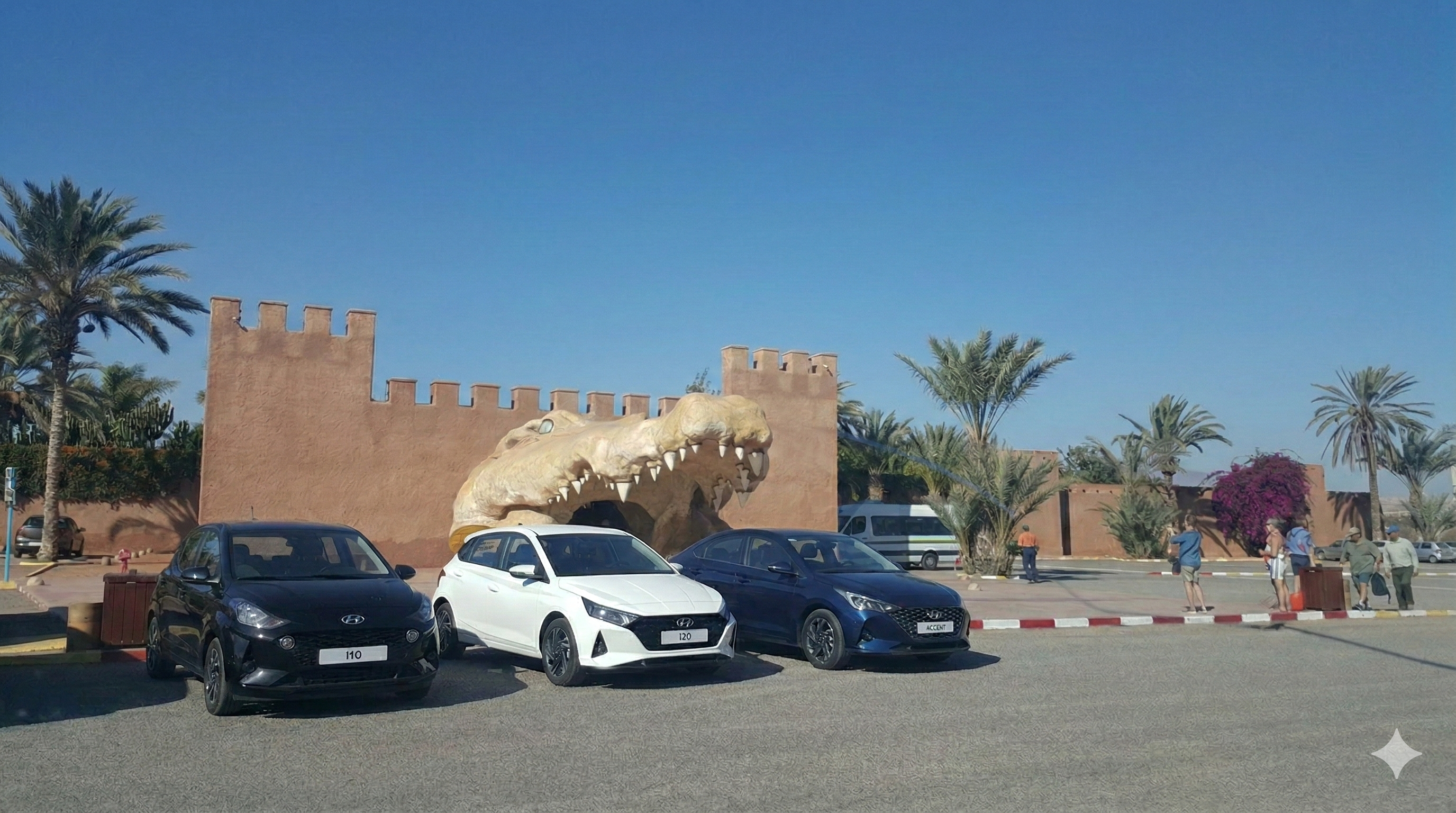 Flotte de véhicules devant Crocopark Agadir